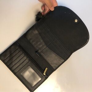 FOSSIL Black Trifold Leather Pebbled Leather Multi Card Slots Wallet